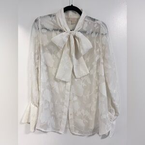 Michael Kors Sheer Ivory Bow Tie Blouse Women’s Size L
